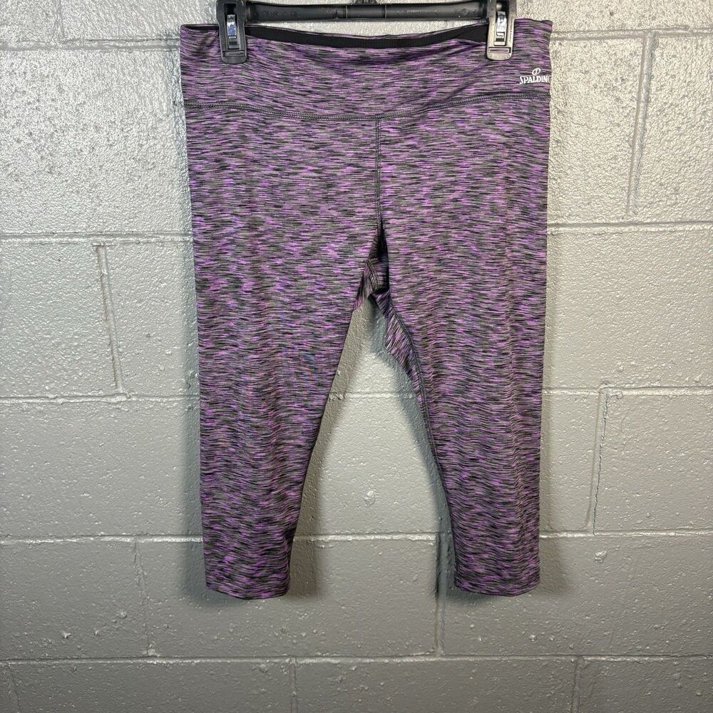 Spalding Capri Leggings Women's L Purple Black Space Dye Athletic Yoga Workout